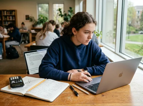 High school student studying Digital SAT on laptop at study desk
